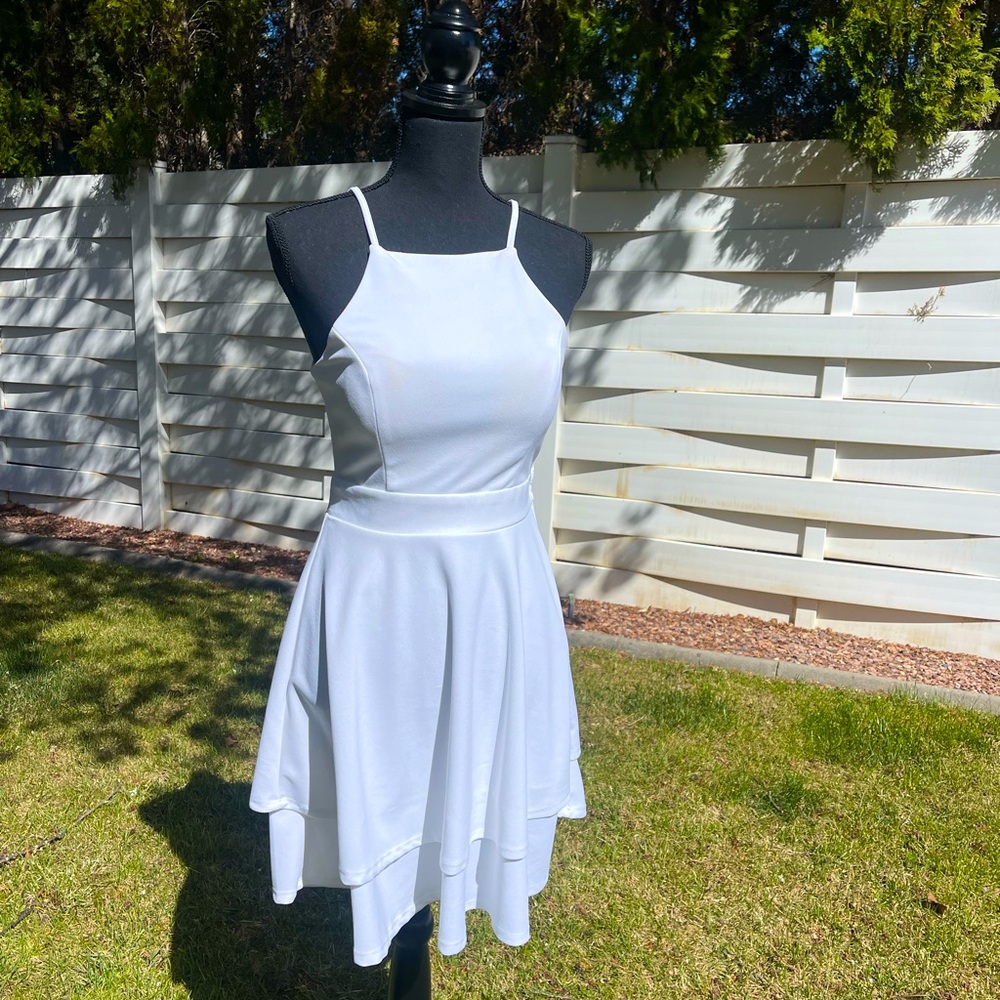 Jun & Ivy Short White Dress with Laced Back